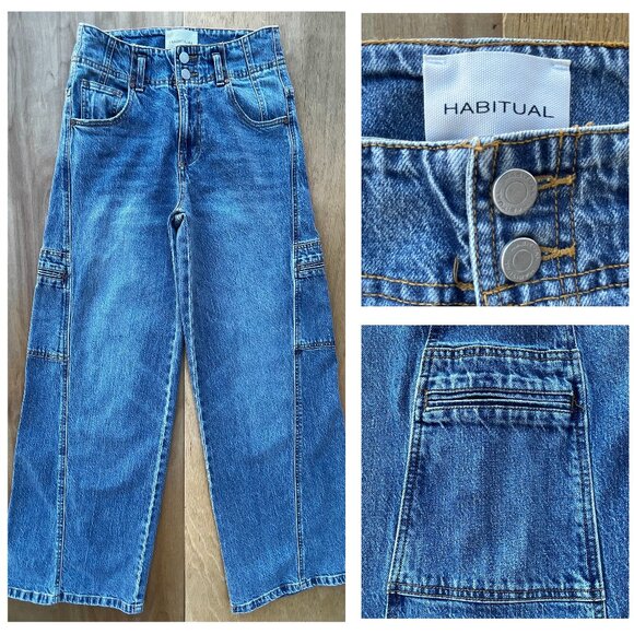 Habitual Denim - HABITUAL BOHO CARGO BAGGY WIDE LEG JEANS WOMEN’S sz 4/27 High Rise Denim